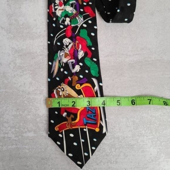 VTG 90's Looney Tunes Holiday Silk Polka Dot Tie - Picture 6 of 8